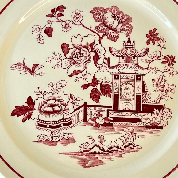 Vintage Taylor Smith Taylor Red Asian Design Dinner Plate 10” Crazing - Picture 2 of 7